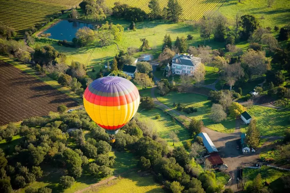 Hot Air Ballooning Over the Napa Valley Vineyard Aerial Views