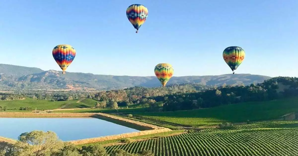 Hot Air Ballooning Over the Napa Valley Vineyards Aerial Views